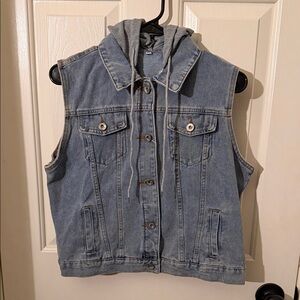 Sleeveless Denim Vest with Detachable Hood